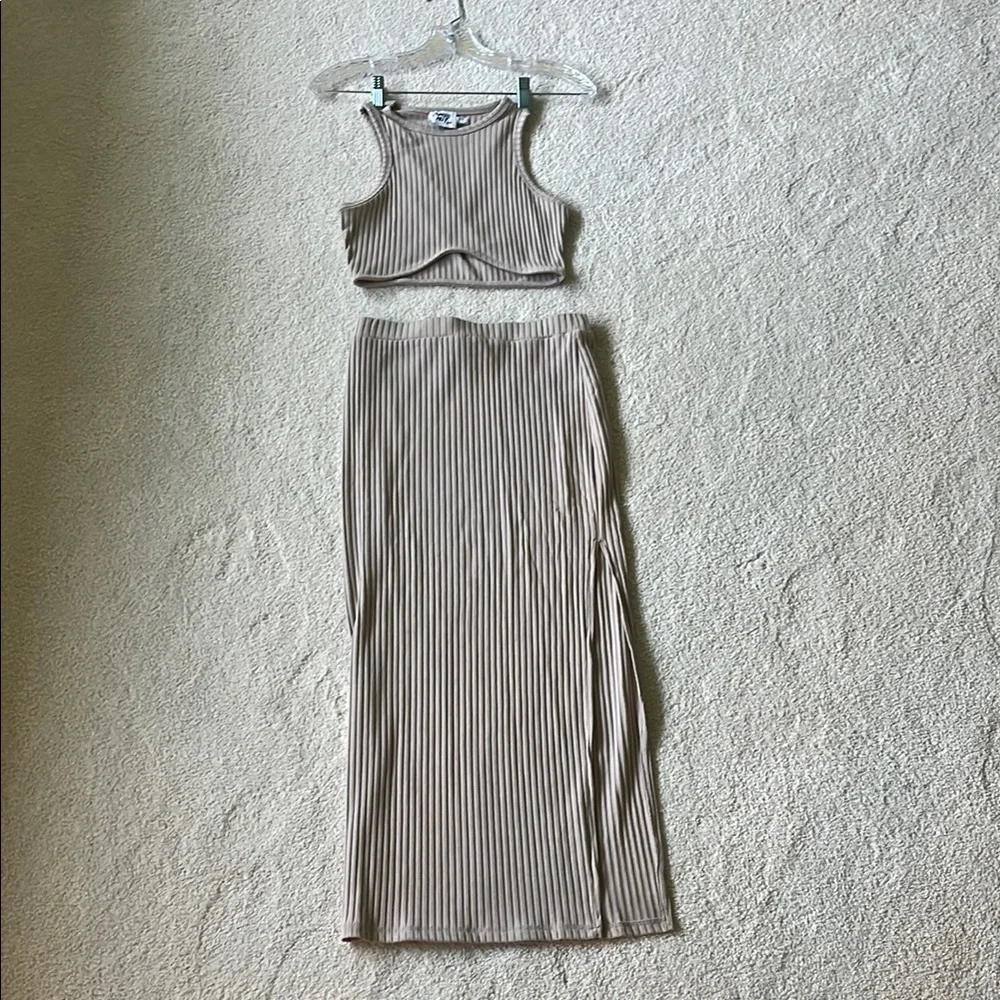 Princess Polly Ribbed Tan Two-Piece Set - Picture 1 of 6